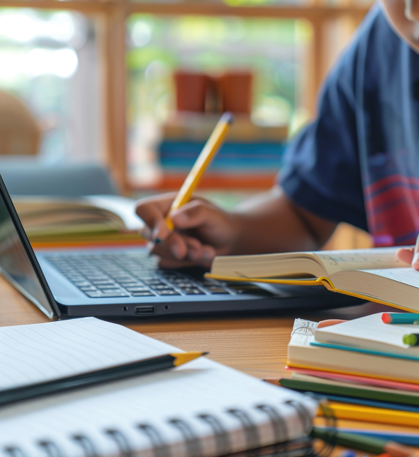 Digitalisierung - Schülerin arbeitet am Laptop in einem modernen Klassenraum